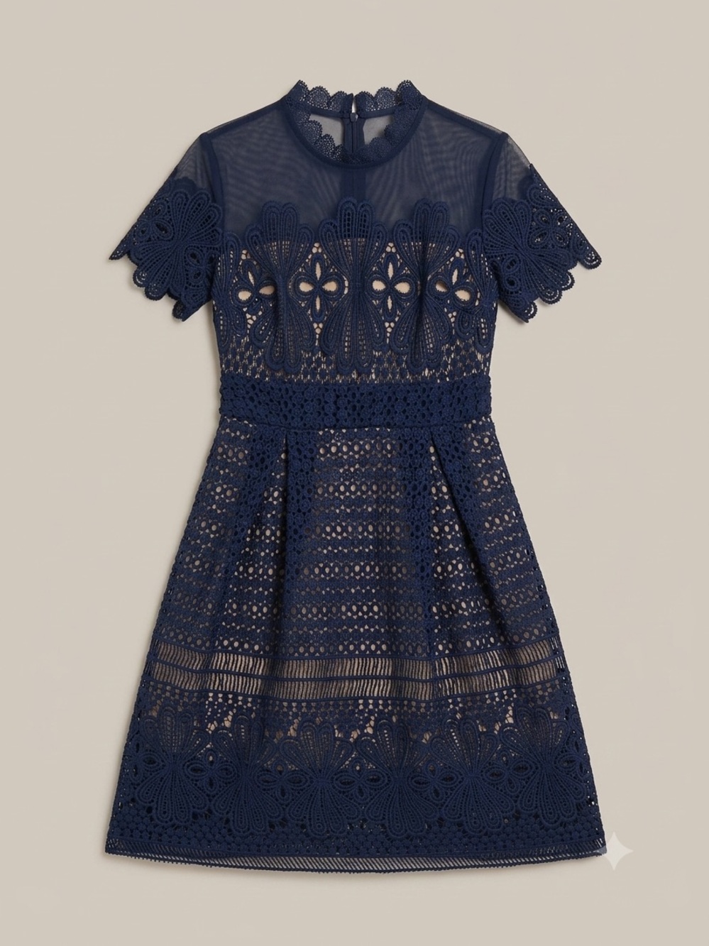 Navy Lace Fit-and-Flare Dress